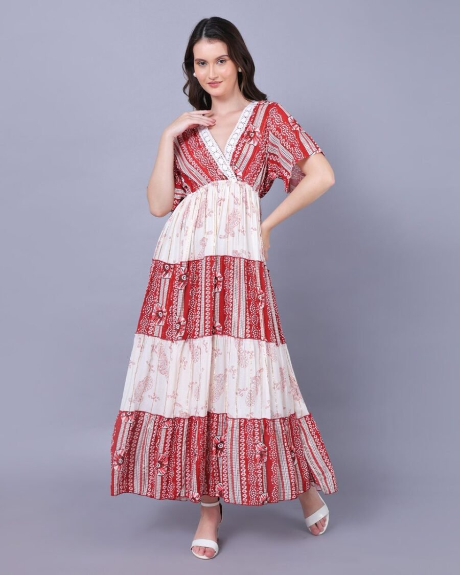 Red & White Cotton Charm Maxi Dress
