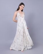 White & Blue Ethnic Grace Maxi Dress – FACOBE women’s dress