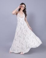 White & Blue Ethnic Grace Maxi Dress – FACOBE women’s dress