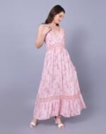 Pink Stylish Petals Maxi Dress – FACOBE women’s dress