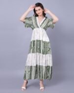 Green & White Trendy Waves Maxi Dress – FACOBE women’s dress