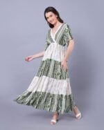 Green & White Trendy Waves Maxi Dress – FACOBE women’s dress