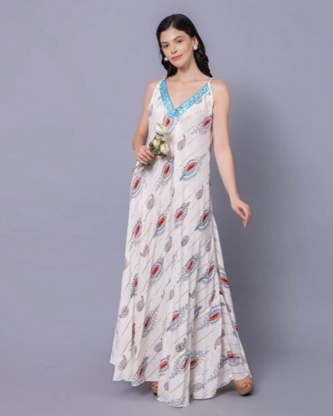 White & Blue Pastel Dream Maxi Dress