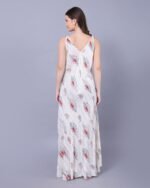 White & Green Soft Silk Maxi Dress – FACOBE women’s dress