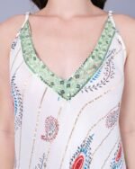 White & Green Soft Silk Maxi Dress – FACOBE women’s dress