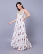 White & Green Soft Silk Maxi Dress – FACOBE women’s dress