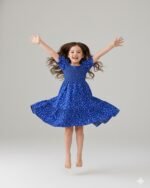 Blue Floral Printed Short Sleeve Midi Dress – FACOBE girls dress