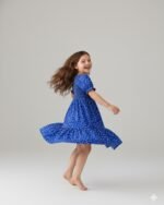 Blue Floral Printed Short Sleeve Midi Dress – FACOBE girls dress