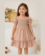 Pink Floral Printed Short Sleeve A-Line Dress – FACOBE girls dress