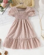 Pink Floral Printed Short Sleeve A-Line Dress – FACOBE girls dress
