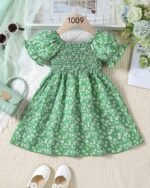 Green Flower Printed Short Sleeve Dress – FACOBE girls dress