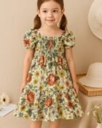 Multicolor Floral Printed Short Sleeve Dress – FACOBE girls dress