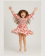 Red & White Heart Theme Full Sleeve Midi Dress – FACOBE girls dress