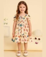 Multicolor Butterfly Printed Short Sleeve Dress – FACOBE girls dress