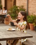 White & Yellow Flower Printed Short Sleeve Dress – FACOBE girls dress