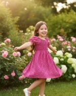 Pink & White Floral Printed Short Sleeve A-Line Dress – FACOBE girls dress