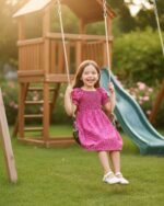 Pink & White Floral Printed Short Sleeve A-Line Dress – FACOBE girls dress