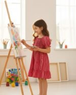 Pink & White Printed Short Sleeve Midi Dress – FACOBE girls dress