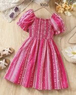 Pink & White Printed Short Sleeve Midi Dress – FACOBE girls dress