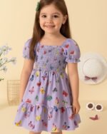 Purple Butterfly Printed Short Sleeve Dress – FACOBE girls dress