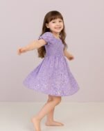Lavender Floral Printed Short Sleeve A-Line Dress – FACOBE girls dress