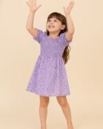 Lavender Floral Printed Short Sleeve A-Line Dress – FACOBE girls dress