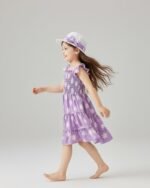 Lavender Flower Printed Flared Sleeve Dress – FACOBE girls dress
