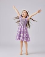Lavender Flower Printed Flared Sleeve Dress – FACOBE girls dress