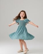 Blue Flower Printed Short Sleeve Dress – FACOBE girls dress