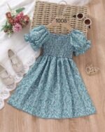 Blue Flower Printed Short Sleeve Dress – FACOBE girls dress