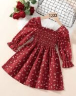 Red Floral Printed Full Sleeve Dress – FACOBE girls dress