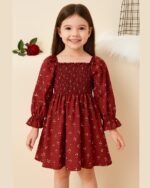 Red Floral Printed Full Sleeve Dress – FACOBE girls dress