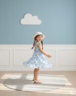 Blue & White Floral Printed Flared Sleeve Dress – FACOBE girls dress