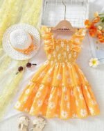 Orange Floral Printed Sleeveless Dress – FACOBE girls dress