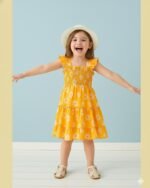 Orange Floral Printed Sleeveless Dress – FACOBE girls dress