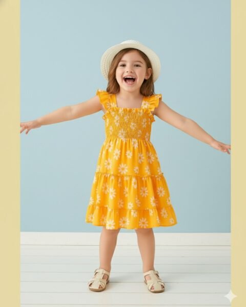 Orange Floral Printed Sleeveless Dress