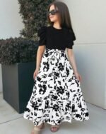 Multicolor Monochrome Blossom Long Dress – FACOBE girls dress