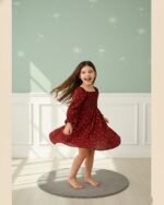 Red Floral Printed Full Sleeve Dress – FACOBE girls dress