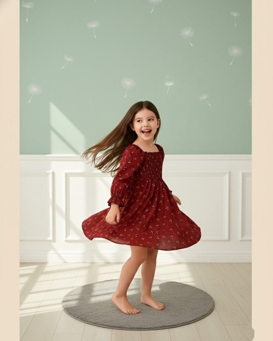 Red Floral Printed Full Sleeve Dress